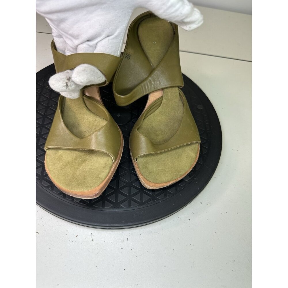 VTG Lisa Nading Green Leather Open Toe Heel Sandals Sz 36 / 6 US - Picture 3 of 12